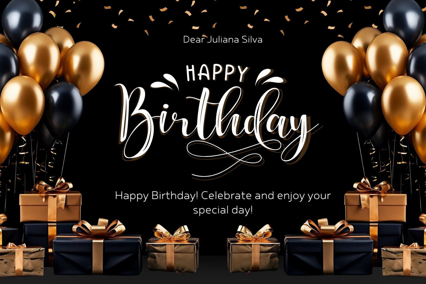 Black and Gold Digital Birthday Card | Editable Canva Template | Send by Email or Text | Instant Download | Loki's Shop Too