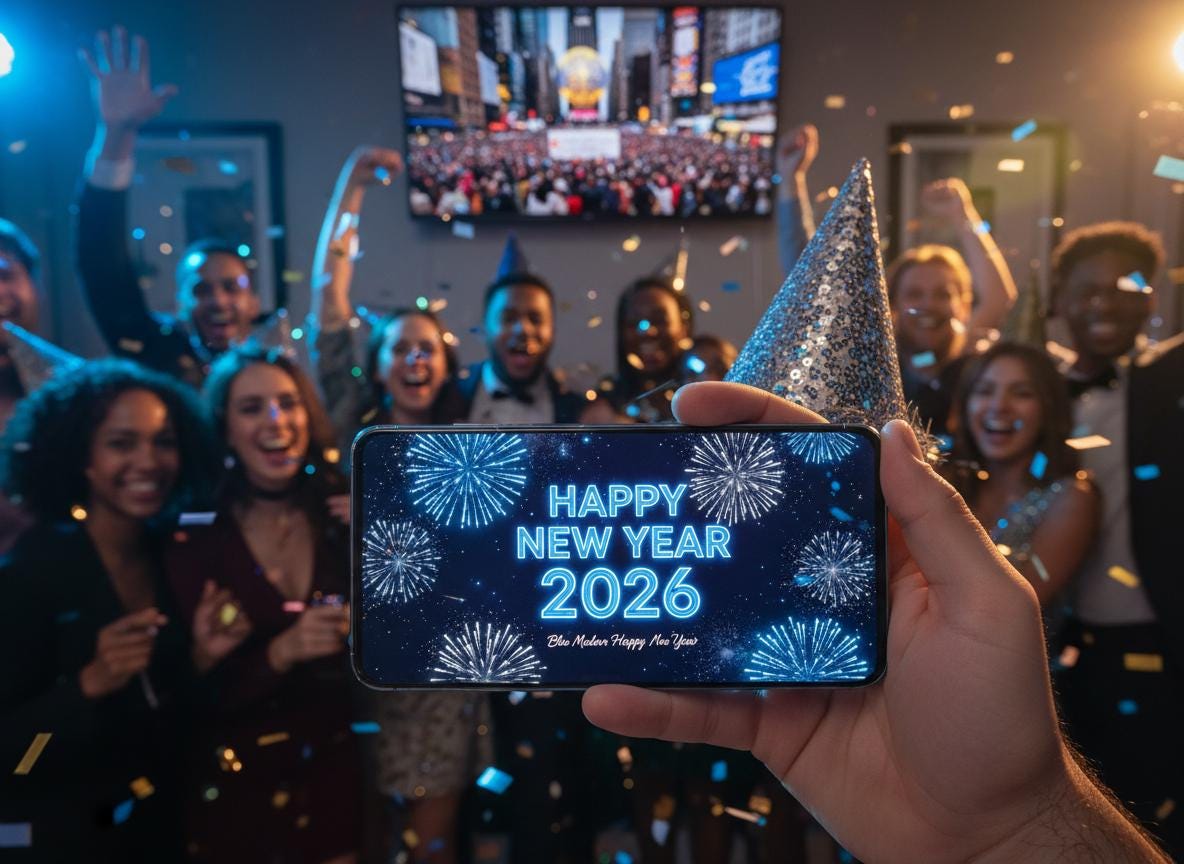 Blue Modern Happy New Year Digital Card 2026 | Instant Download | Social Media & Mobile Greeting