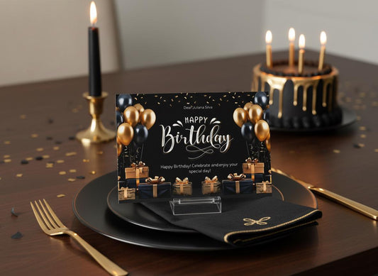 Black and Gold Digital Birthday Card | Editable Canva Template | Send by Email or Text | Instant Download | Loki's Shop Too
