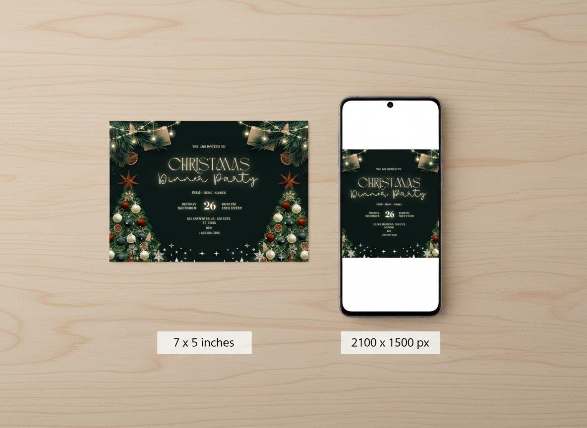 Editable Christmas Dinner Party Invitation | Holiday Evite (Digital Download) | Loki's Shop Too
