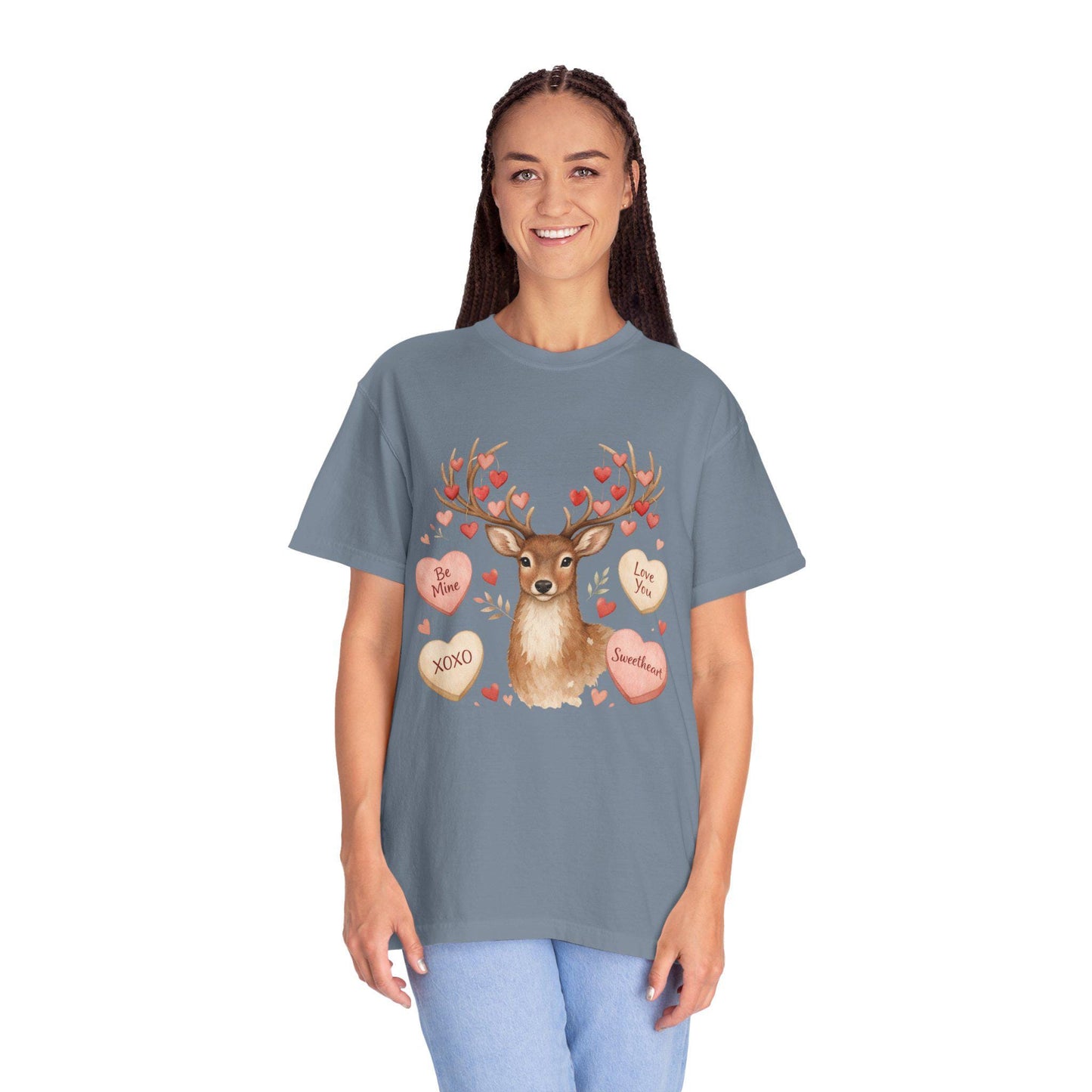 Valentine Deer T-Shirt: Conversation Hearts & Antlers
