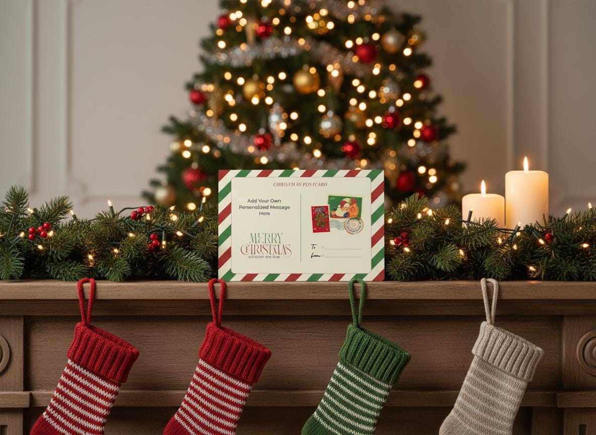 Editable Christmas Postcard Template Printable Photo Xmas Card (Digital Download)