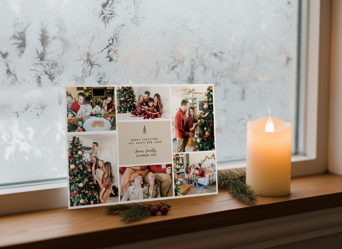Photo Collage Christmas Card, Customizable Canva Template (Digital Download) | Loki's Shop Too