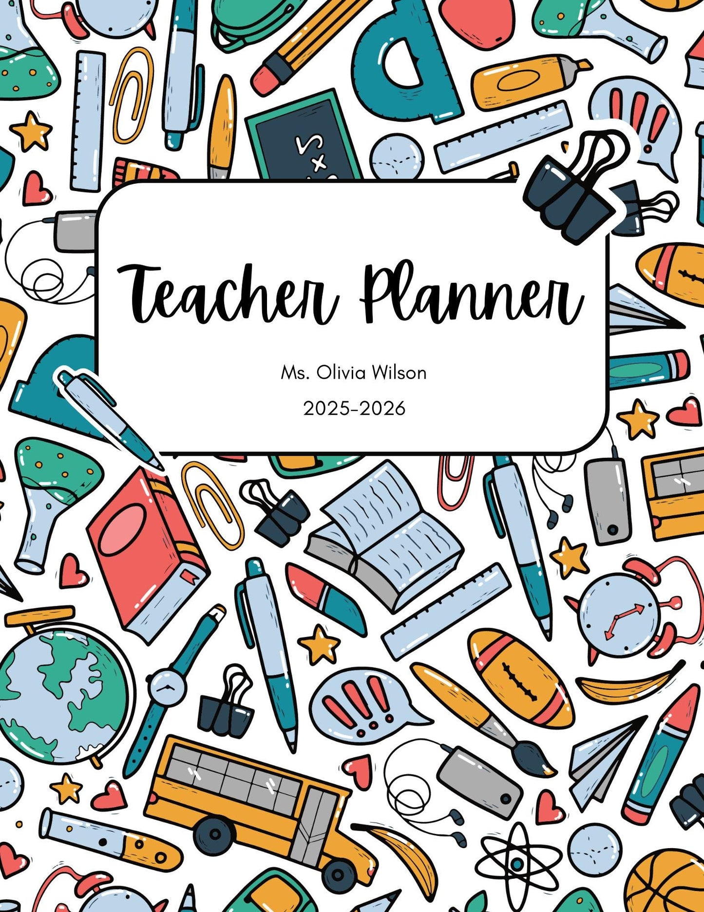 2026 Teacher Planner – Green and Blue Doodle Style | Printable Digital Download