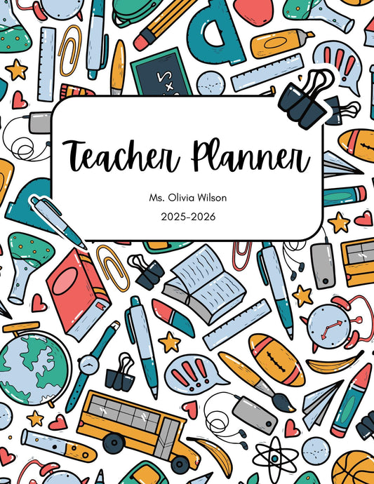 2026 Teacher Planner – Green and Blue Doodle Style | Printable Digital Download