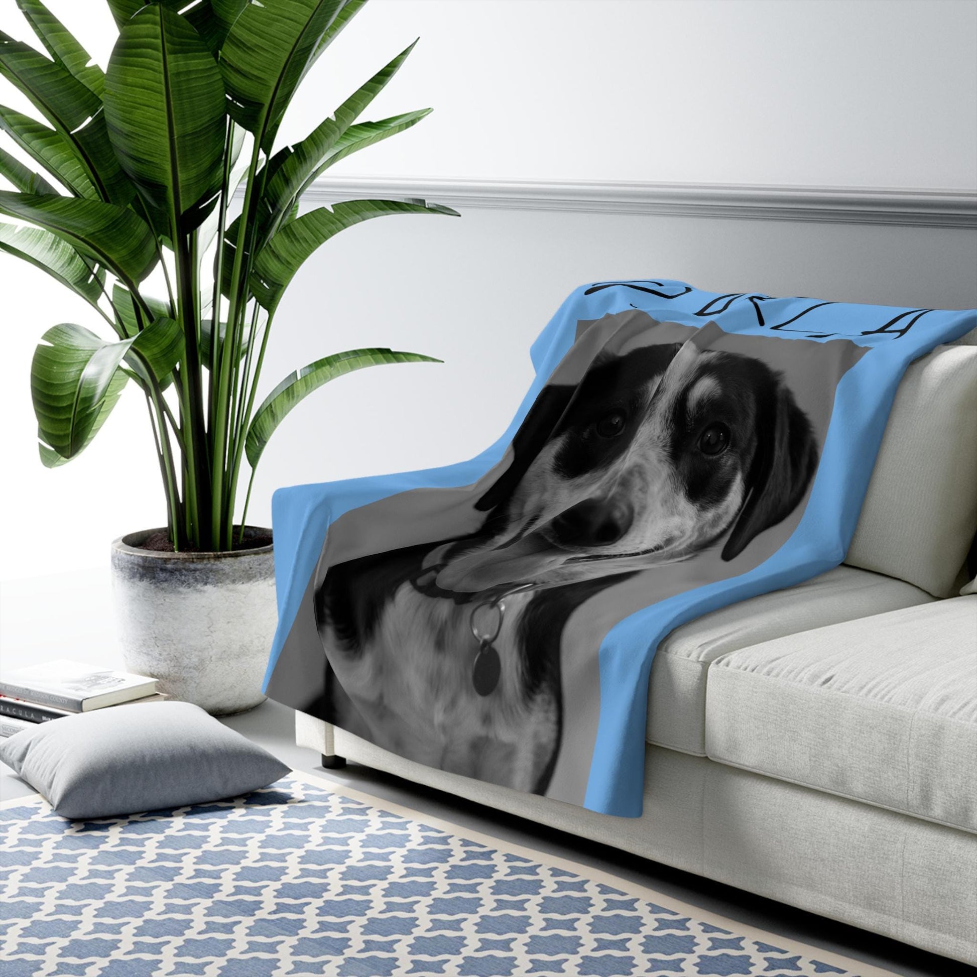 Personalized Dog Photo Blanket – Custom Pet Name Sherpa Fleece Throw, Dog Mom Gift, Pet Keepsake Blanket | Loki's Shop Too