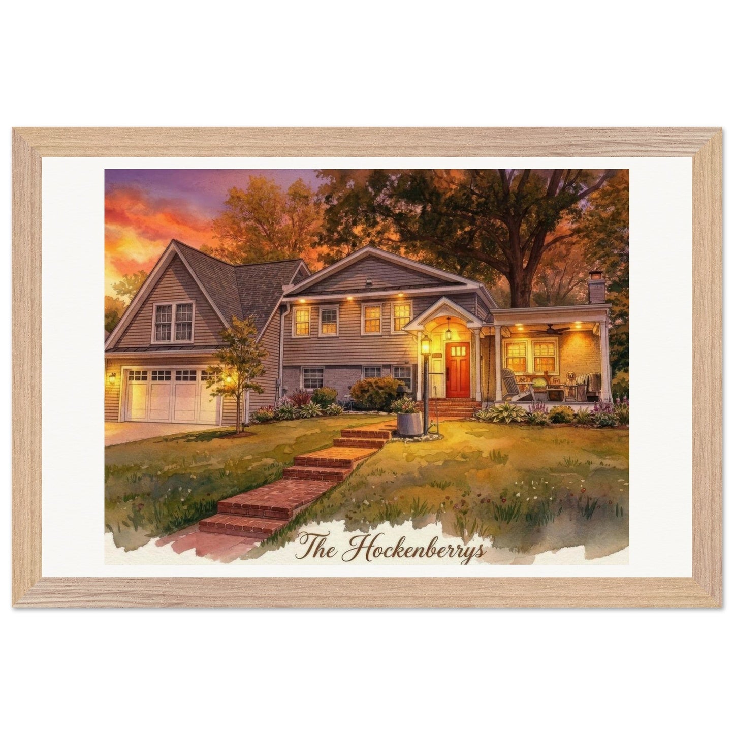 Custom Watercolor House Portrait | Realtor Closing Gift | Framed Wall Art | Housewarming Present | Oak Frame | Loki's Shop Too