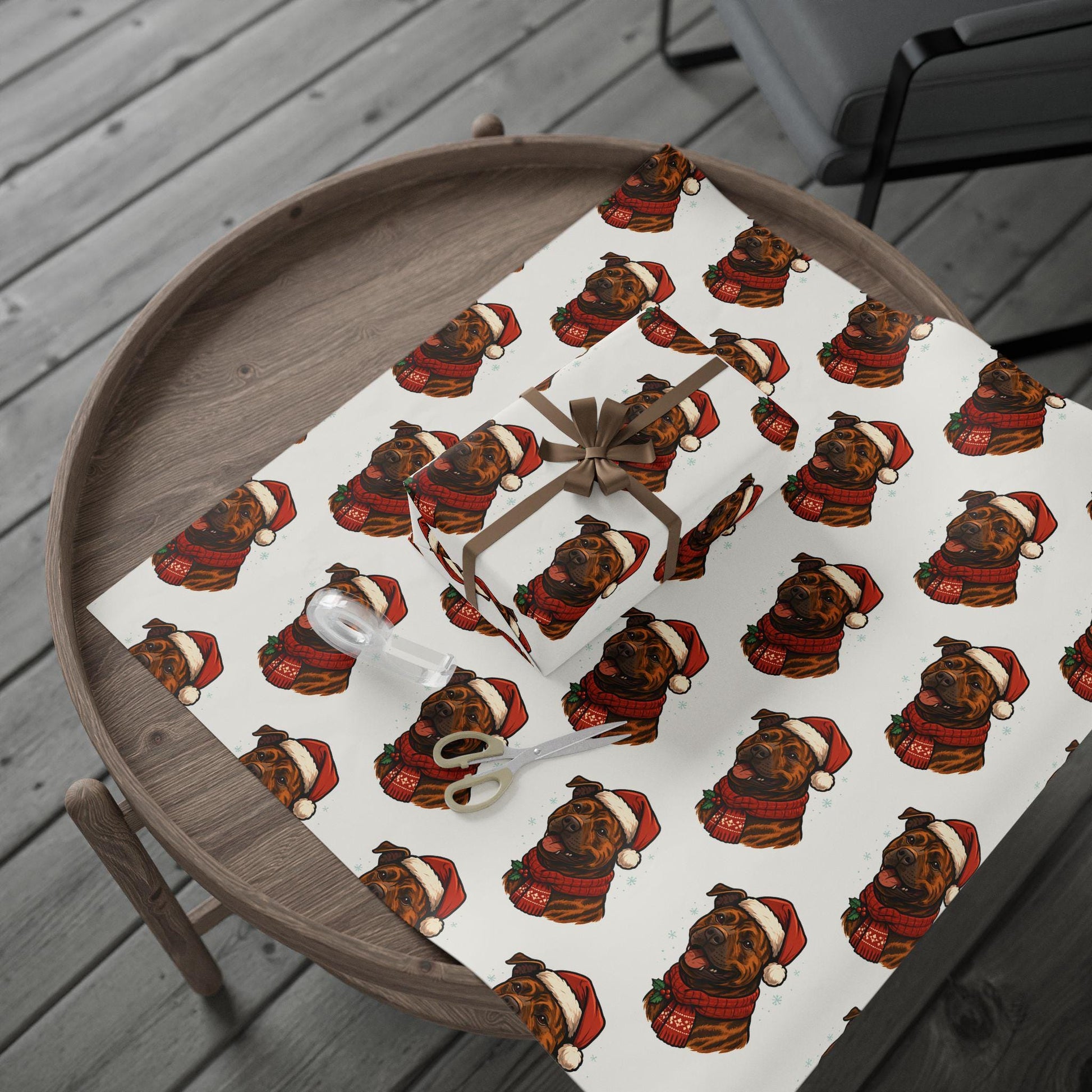 Pitbull Santa Hat Wrapping Paper Holiday Dog Gift Wrap | Loki's Shop Too