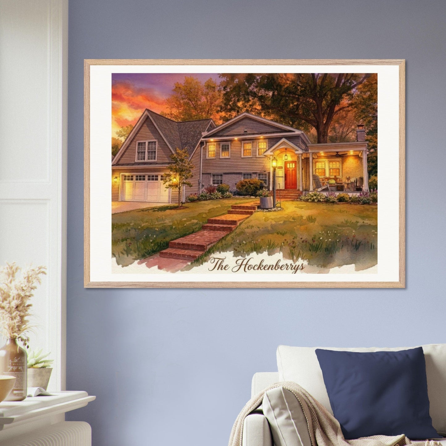 Custom Watercolor House Portrait | Realtor Closing Gift | Framed Wall Art | Housewarming Present | Oak Frame | Loki's Shop Too