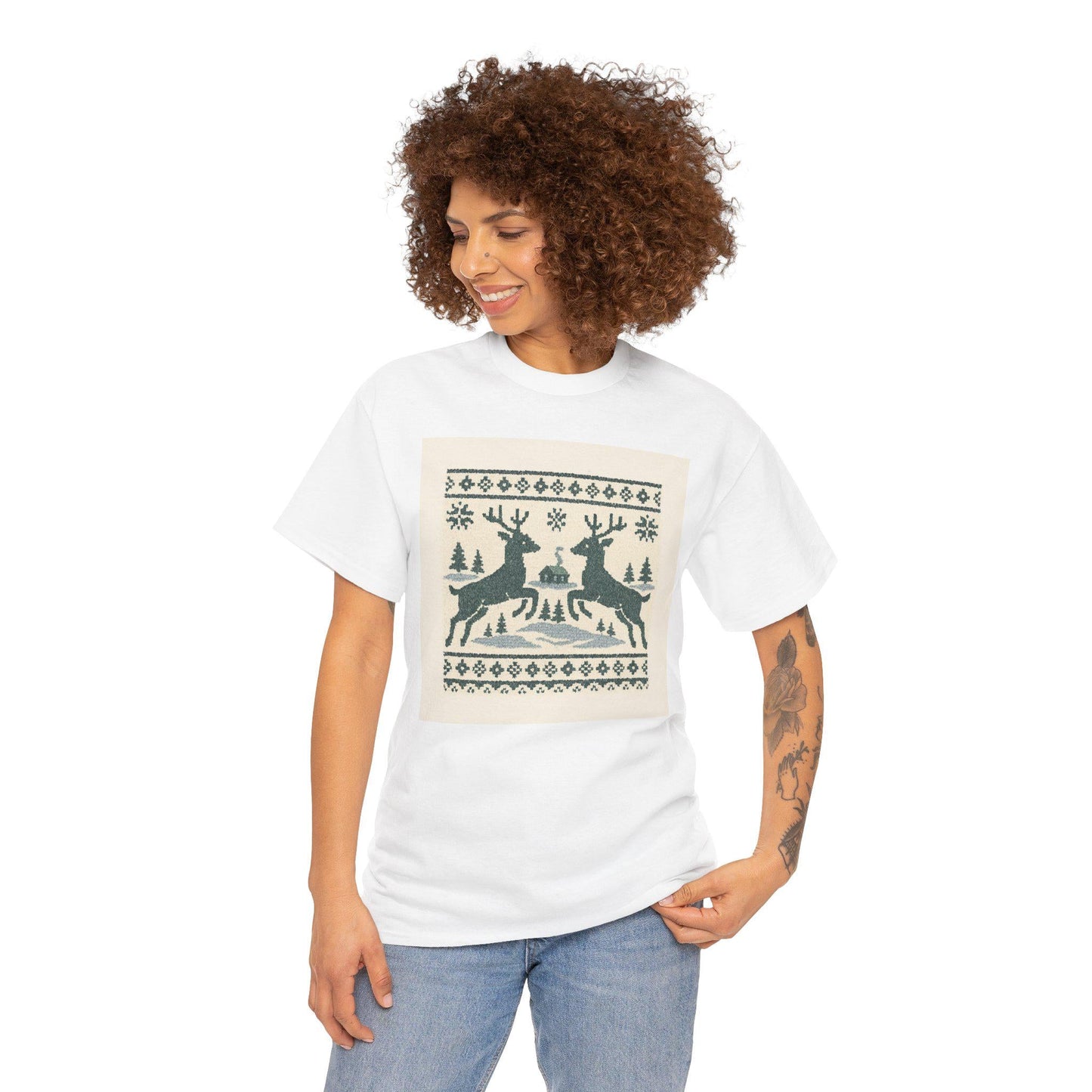 Retro Reindeer Fair Isle Christmas Tee | Loki's Shop Too