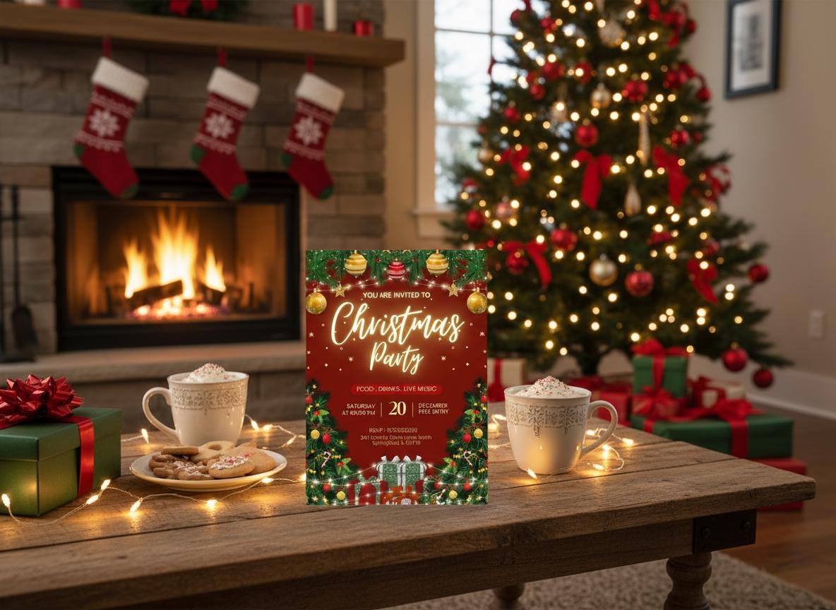 Editable Christmas Party Invitation Template Holiday Evite (Digital Download) | Loki's Shop Too