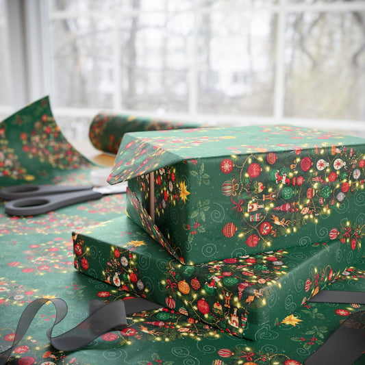 christmas tree gift wrap green holiday pattern
