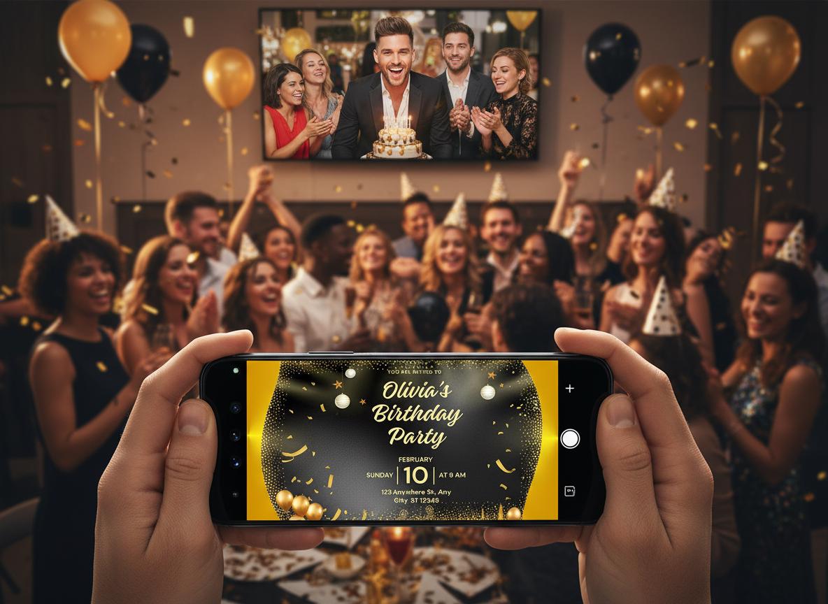 Gold & Black Birthday Party Video Invitation | Editable Digital Download | Elegant Mobile Birthday Card | Loki's Shop Too