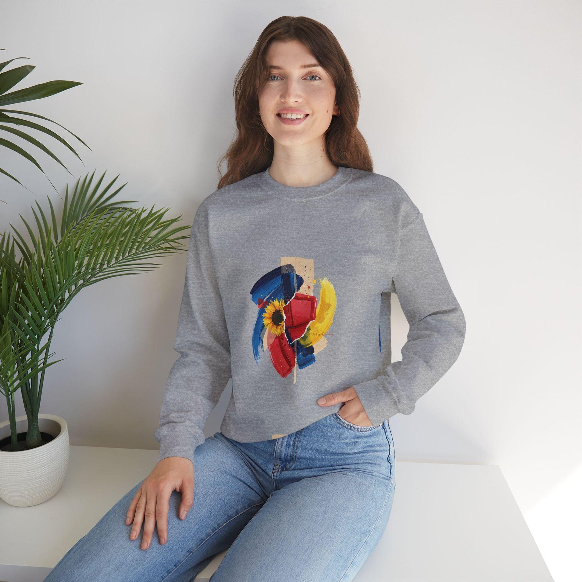 Painterly Abstract Floral Crewneck Sweatshirt | Artsy Brushstroke Graphic | Loki's Shop Too