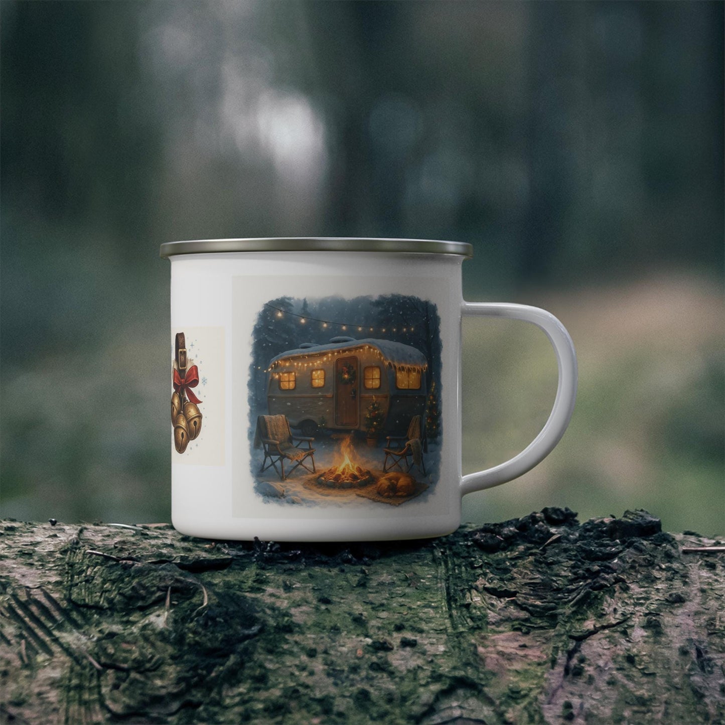 Winter Camping Enamel Mug Christmas Camper Cozy Cabin | Loki's Shop Too