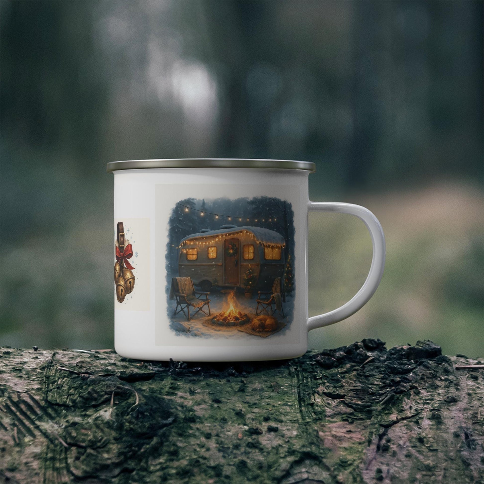 Winter Camping Enamel Mug Christmas Camper Cozy Cabin | Loki's Shop Too