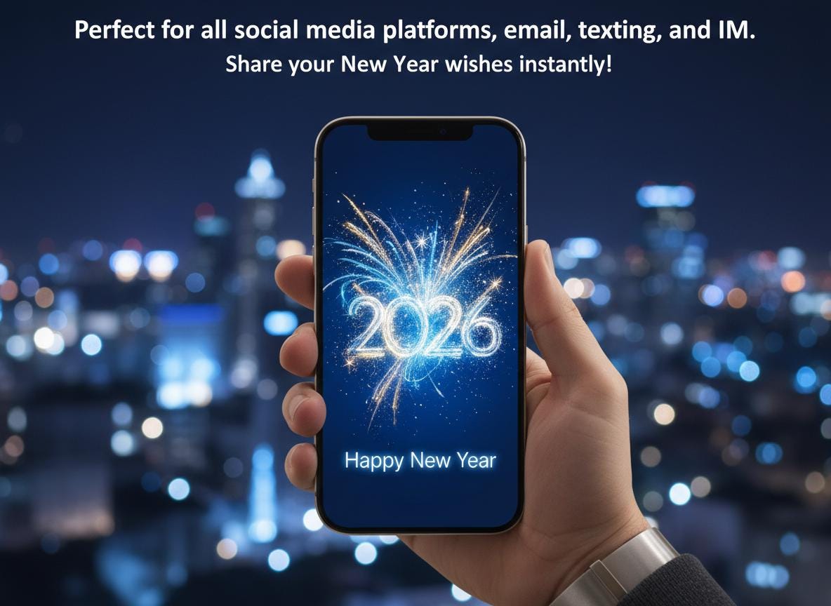 Blue Modern Happy New Year Digital Card 2026 | Instant Download | Social Media & Mobile Greeting