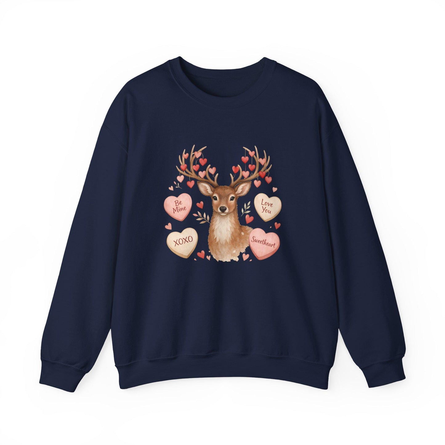 Valentine Reindeer Crewneck Sweatshirt | Heart Candy Antlers | Loki's Shop Too
