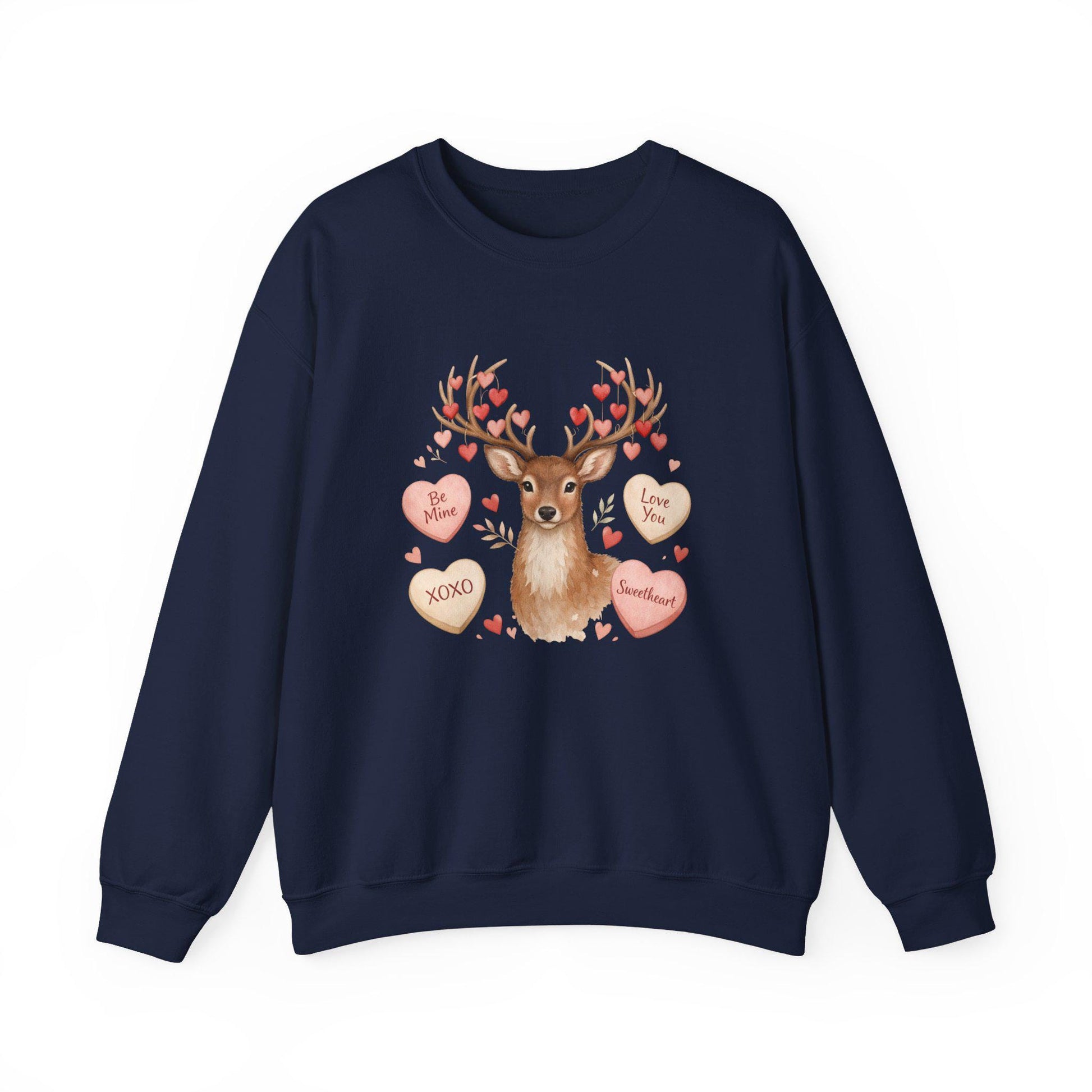 Valentine Reindeer Crewneck Sweatshirt | Heart Candy Antlers | Loki's Shop Too