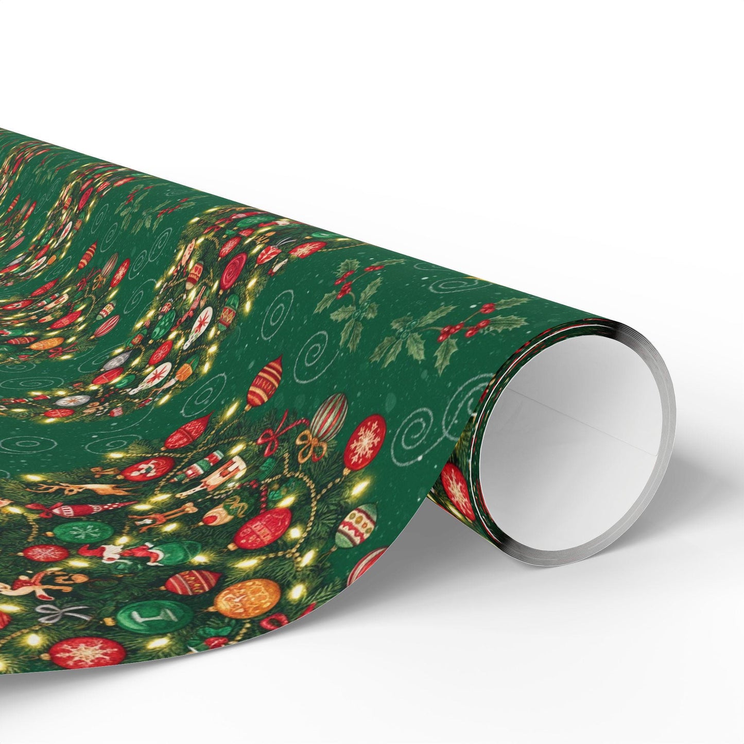 Christmas Tree Gift Wrap Green Holiday Pattern