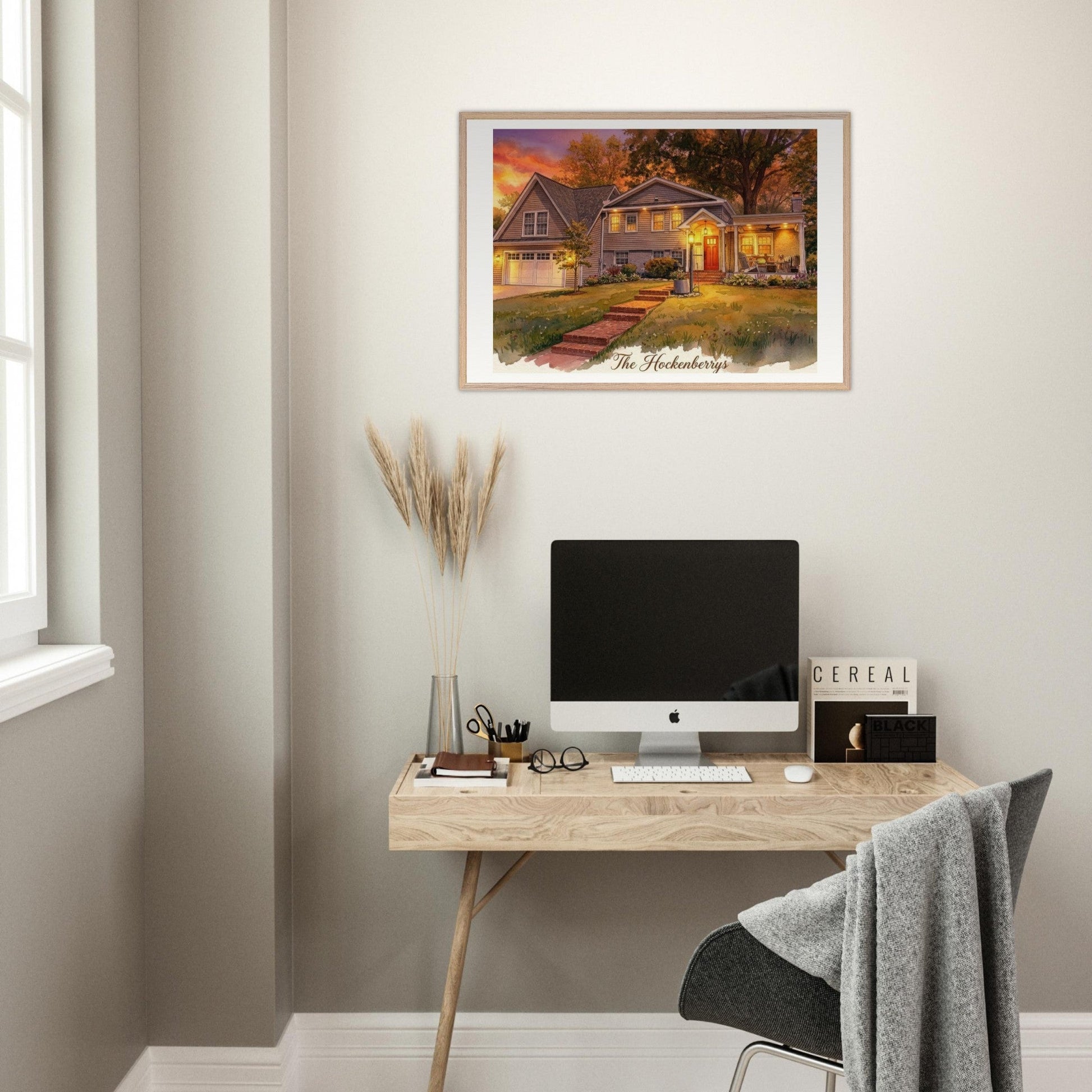 Custom Watercolor House Portrait | Realtor Closing Gift | Framed Wall Art | Housewarming Present | Oak Frame | Loki's Shop Too