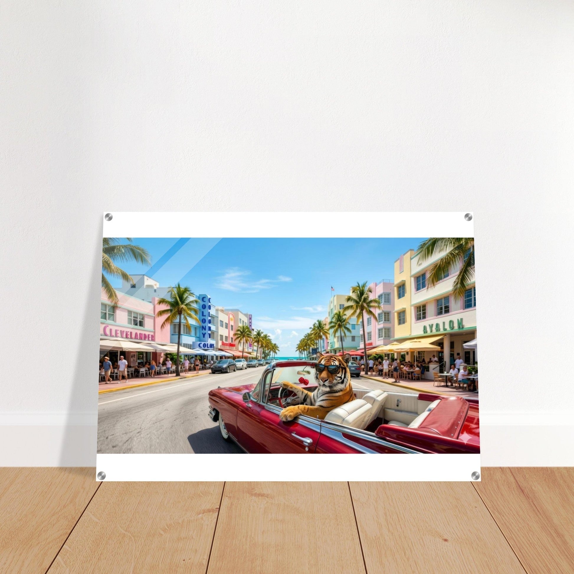 Miami Strip Cruisin' Tiger Acrylic Print | Fun Animal Wall Art | Luxury Home Decor | Unique Gift | Loki's Shop Too
