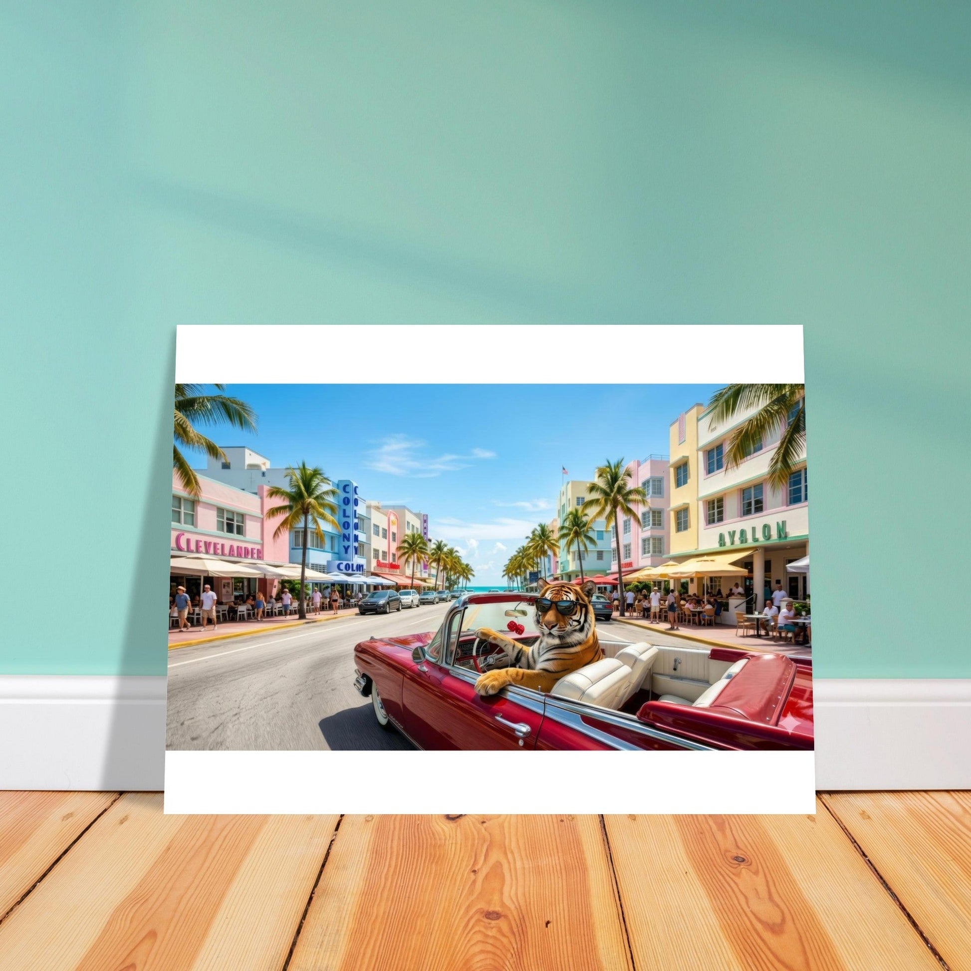 Cruisin the Miami Strip Bengal Tiger Fine Art Poster | Vivid Colors Giclée Print | Wild Animal Wall Art Gift | Loki's Shop Too