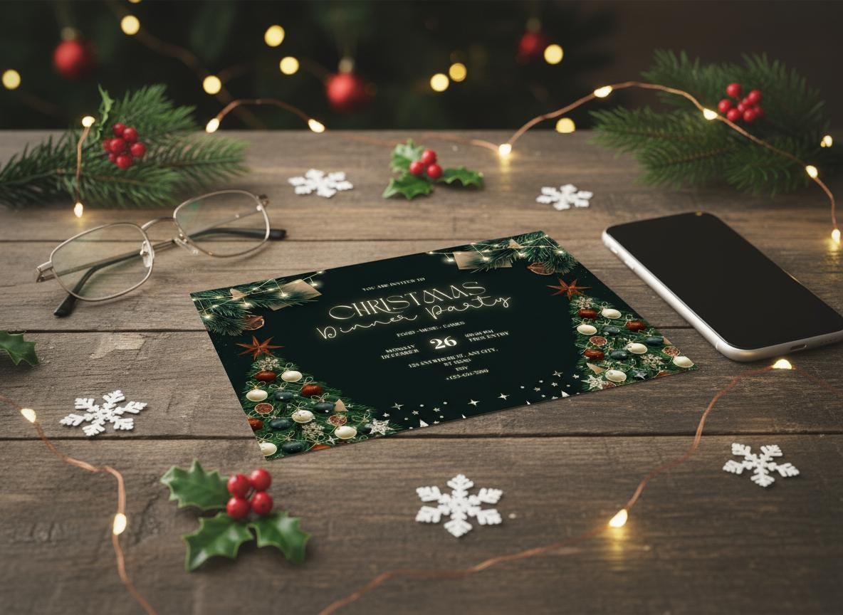 Editable Christmas Dinner Party Invitation | Holiday Evite (Digital Download) | Loki's Shop Too