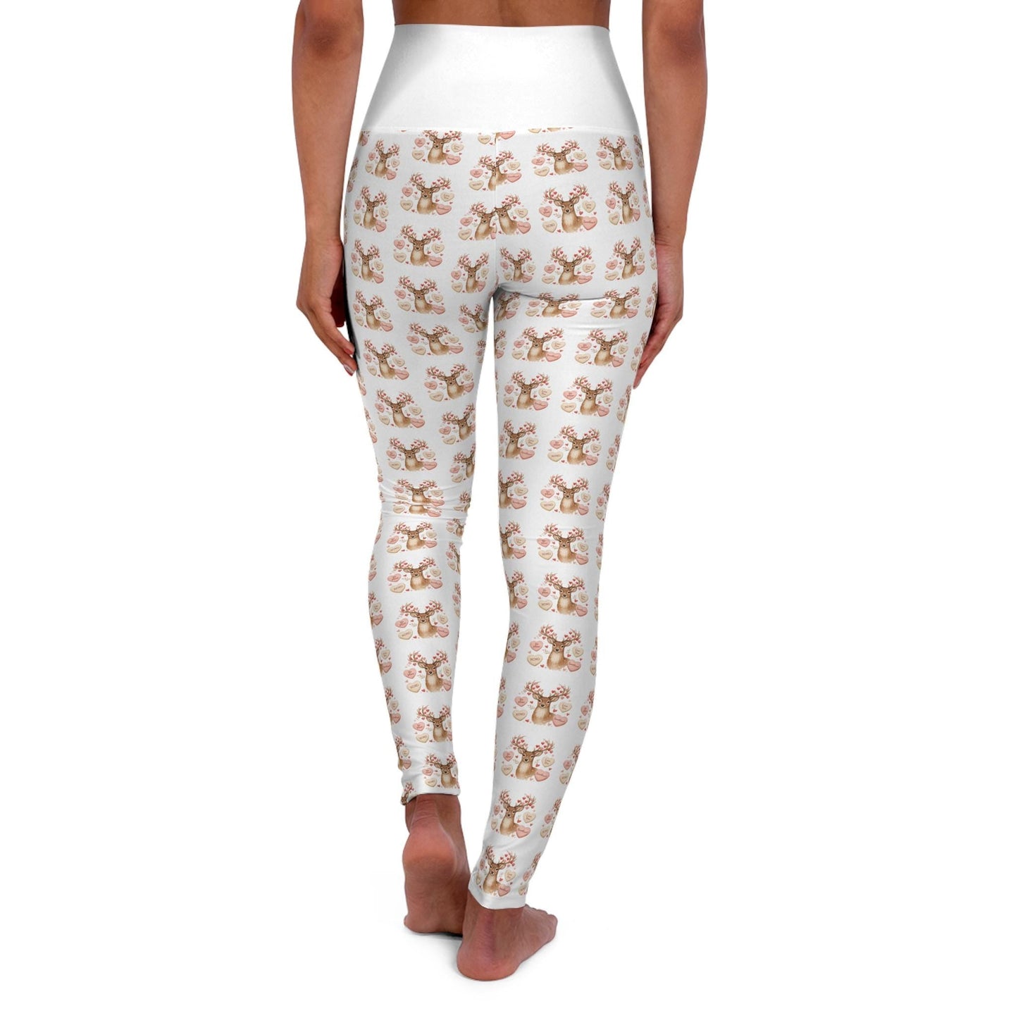 watercolor deer pattern high waisted yoga leggings