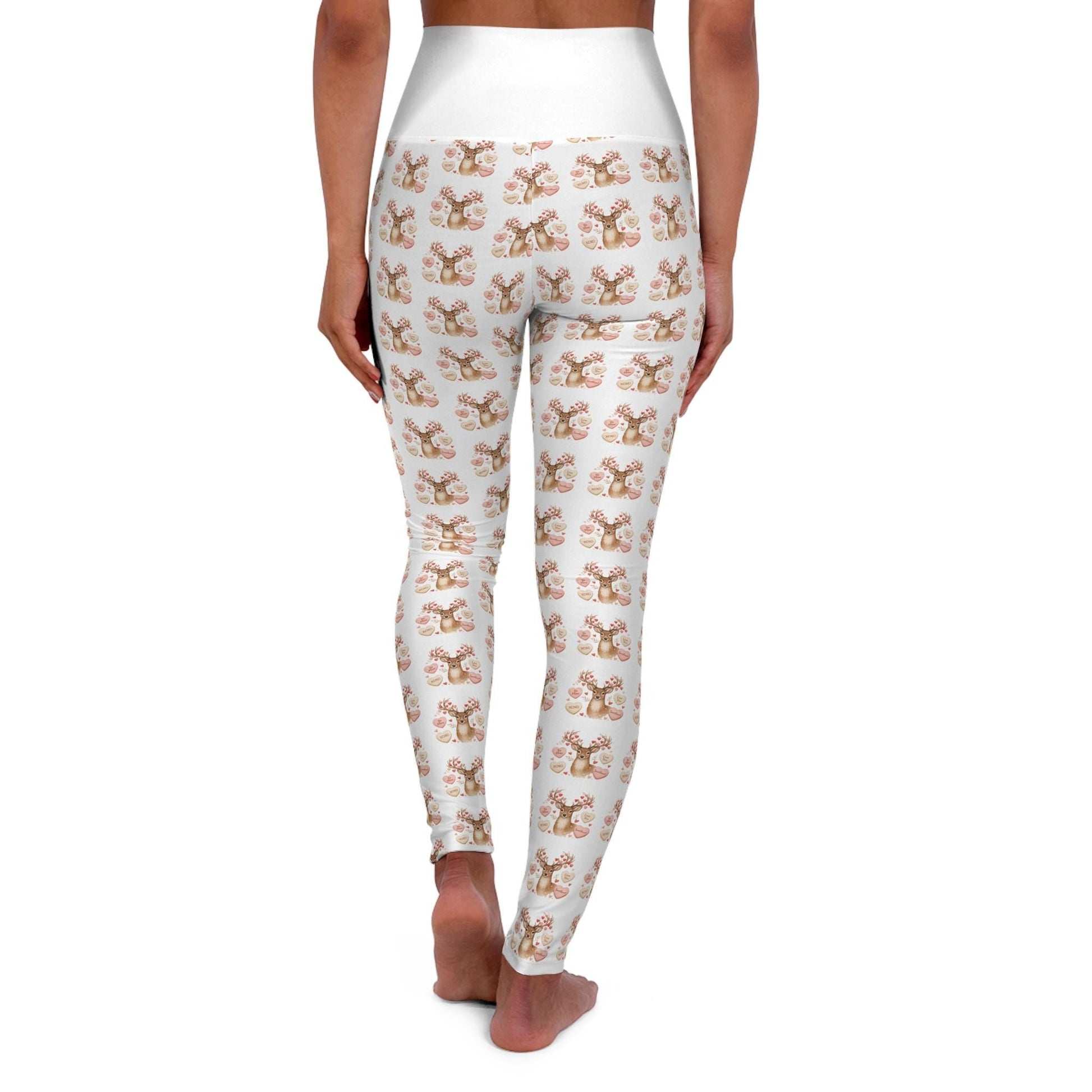 watercolor deer pattern high waisted yoga leggings