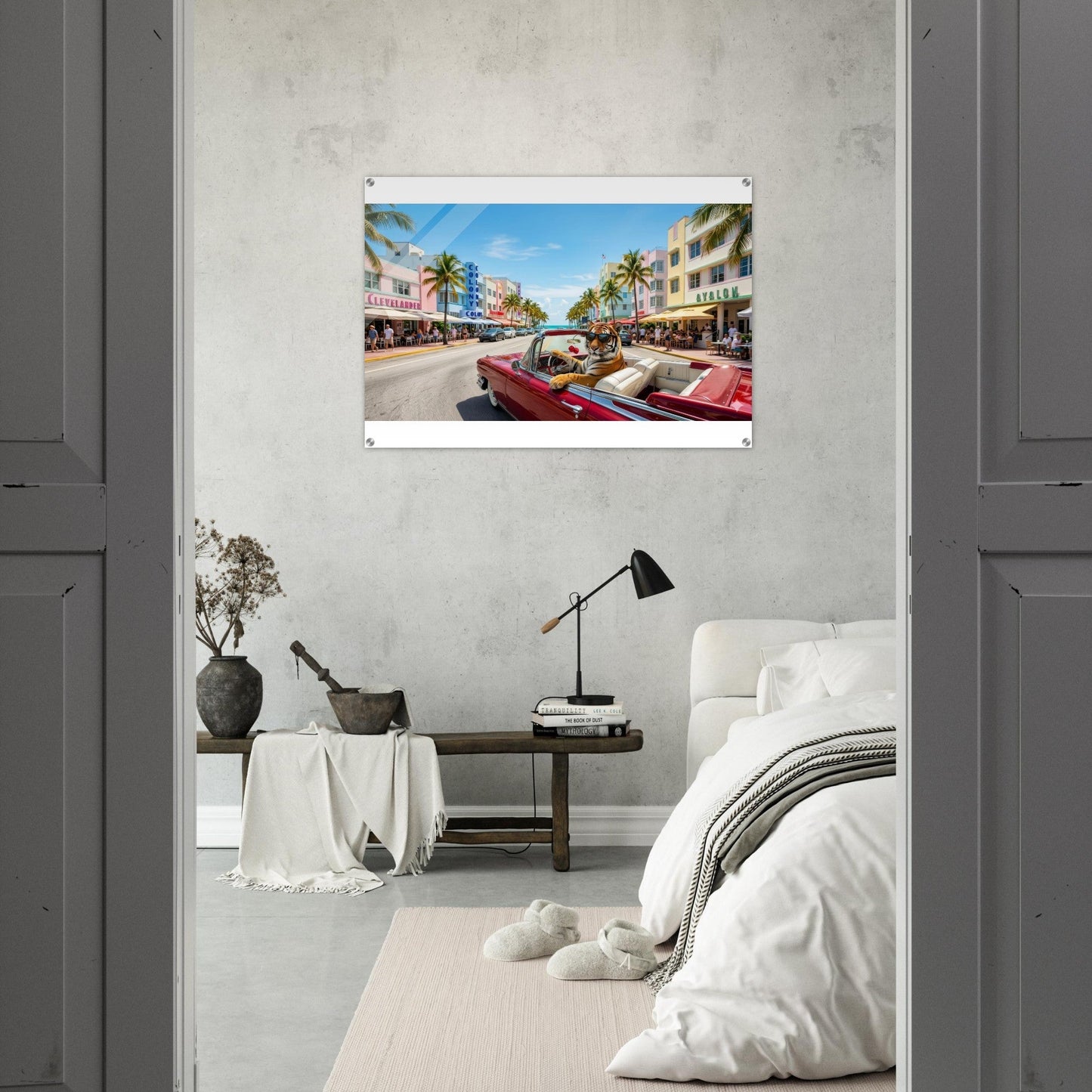 Miami Strip Cruisin' Tiger Acrylic Print | Fun Animal Wall Art | Luxury Home Decor | Unique Gift | Loki's Shop Too