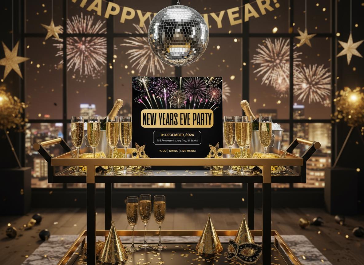 New Year’s Eve Party Invitation | Gold Black Modern Digital Invite | NYE Digital Download | Printable Night Party | Loki's Shop Too
