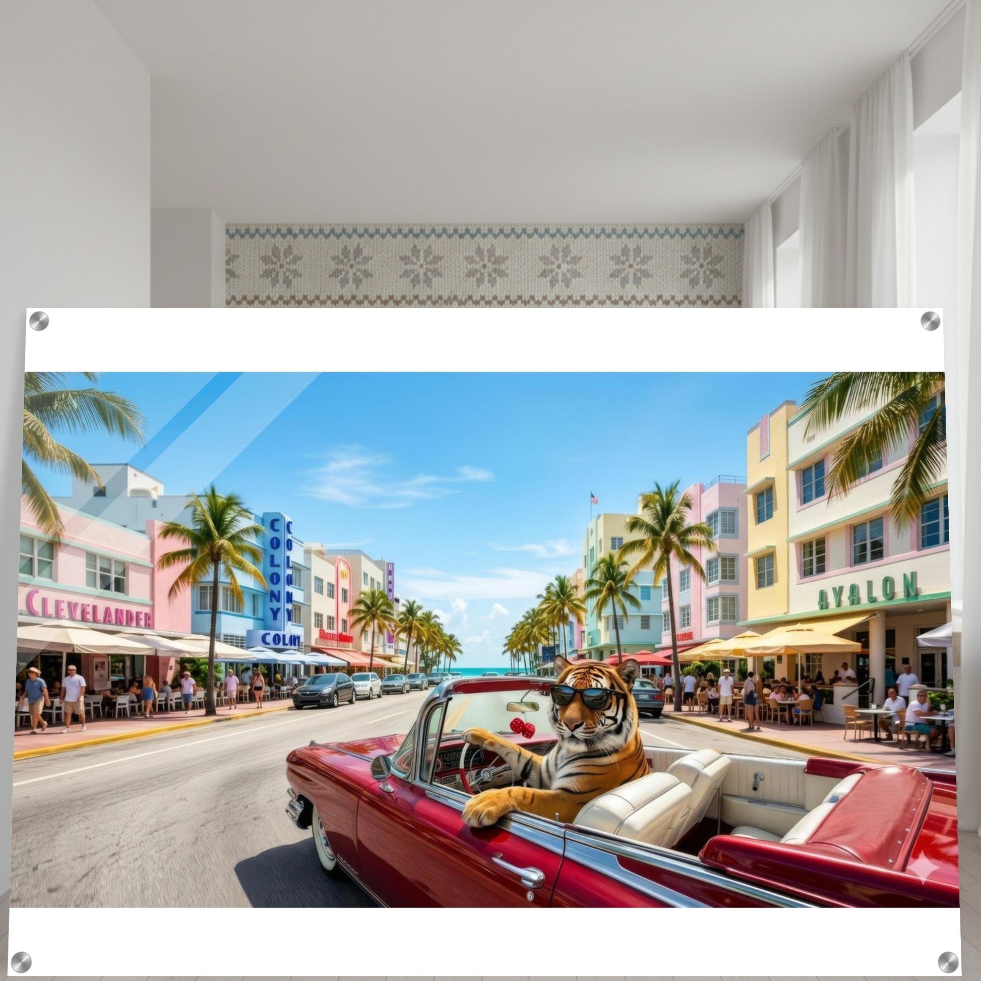 Miami Strip Cruisin' Tiger Acrylic Print | Fun Animal Wall Art | Luxury Home Decor | Unique Gift | Loki's Shop Too