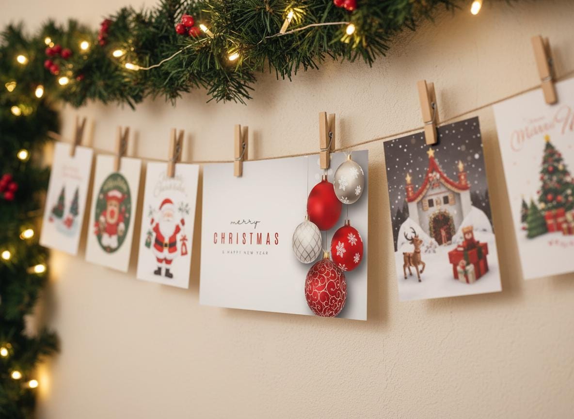 Red and Silver Ornament Christmas Card (Digital Download) | Loki's Shop Too