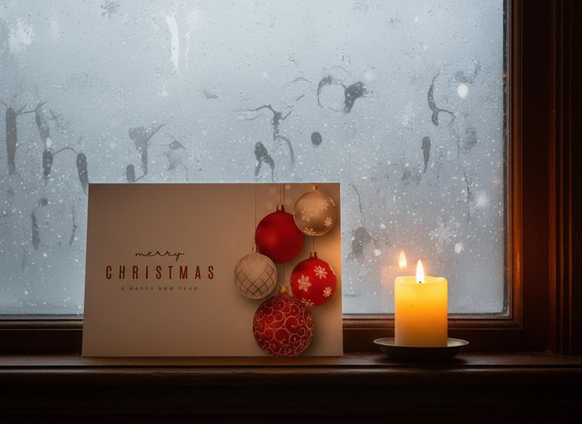Red and Silver Ornament Christmas Card (Digital Download) | Loki's Shop Too