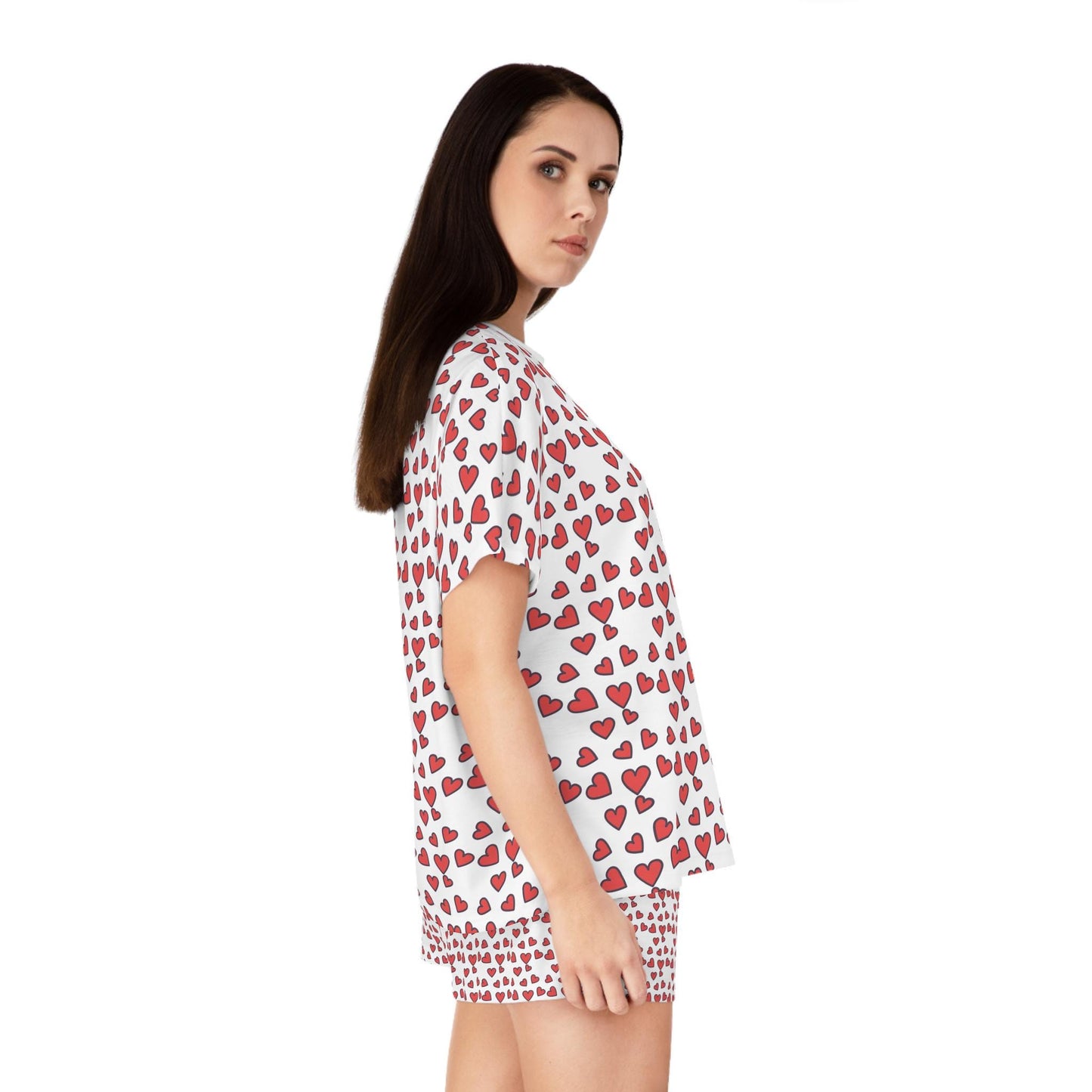 Hand-Drawn Red Hearts Valentine's Pattern Women's Short Pajama Set