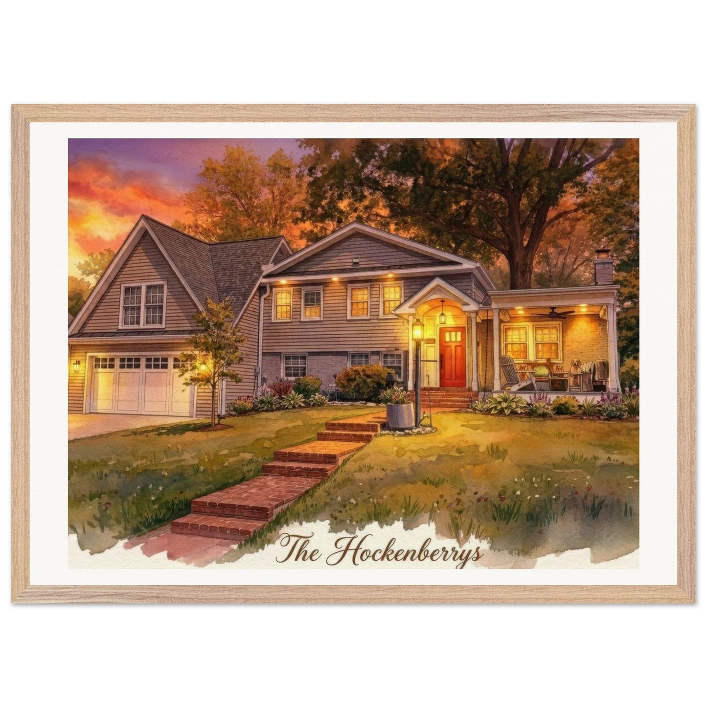 Custom Watercolor House Portrait | Realtor Closing Gift | Framed Wall Art | Housewarming Present | Oak Frame | Loki's Shop Too