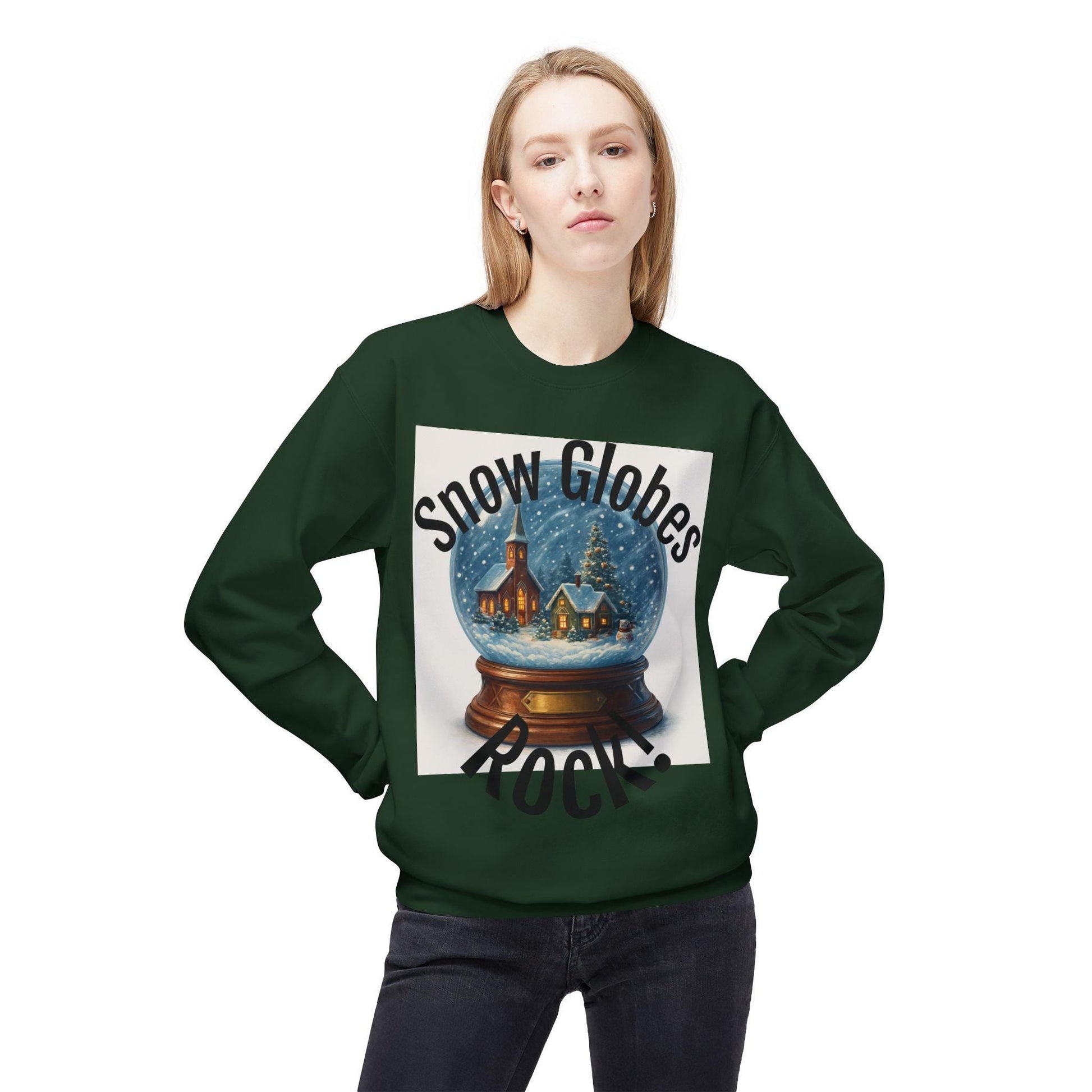 Snow Globes Rock Fleece Sweatshirt Festive Christmas Crewneck | Loki's Shop Too
