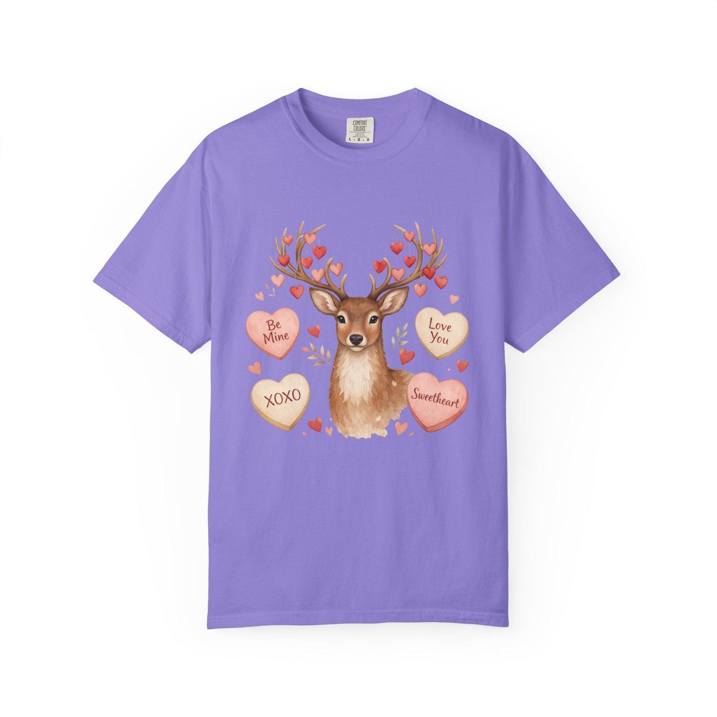 Valentine Deer T-Shirt: Conversation Hearts & Antlers