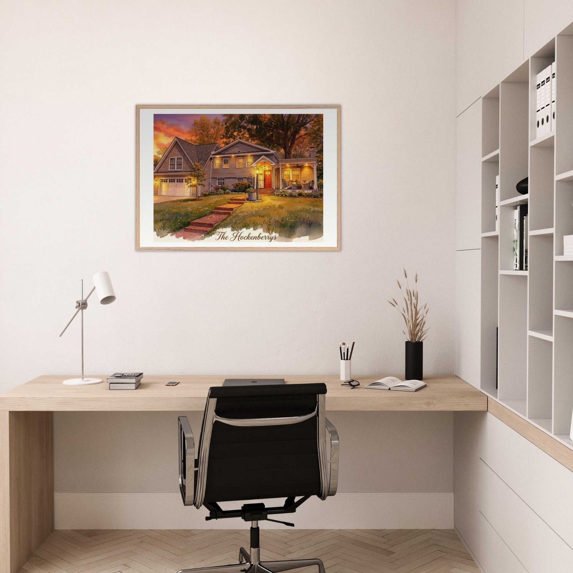 Custom Watercolor House Portrait | Realtor Closing Gift | Framed Wall Art | Housewarming Present | Oak Frame | Loki's Shop Too