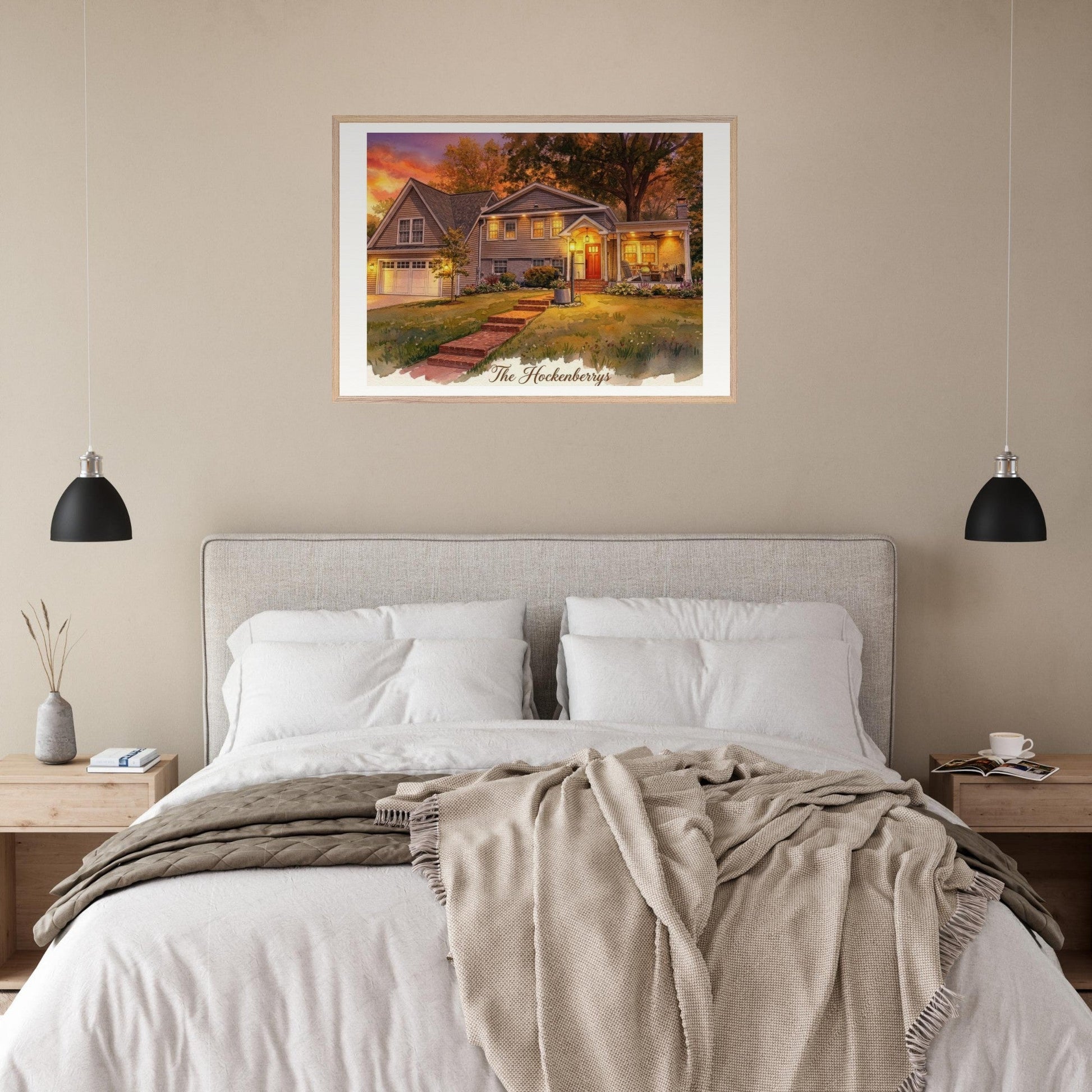 Custom Watercolor House Portrait | Realtor Closing Gift | Framed Wall Art | Housewarming Present | Oak Frame | Loki's Shop Too