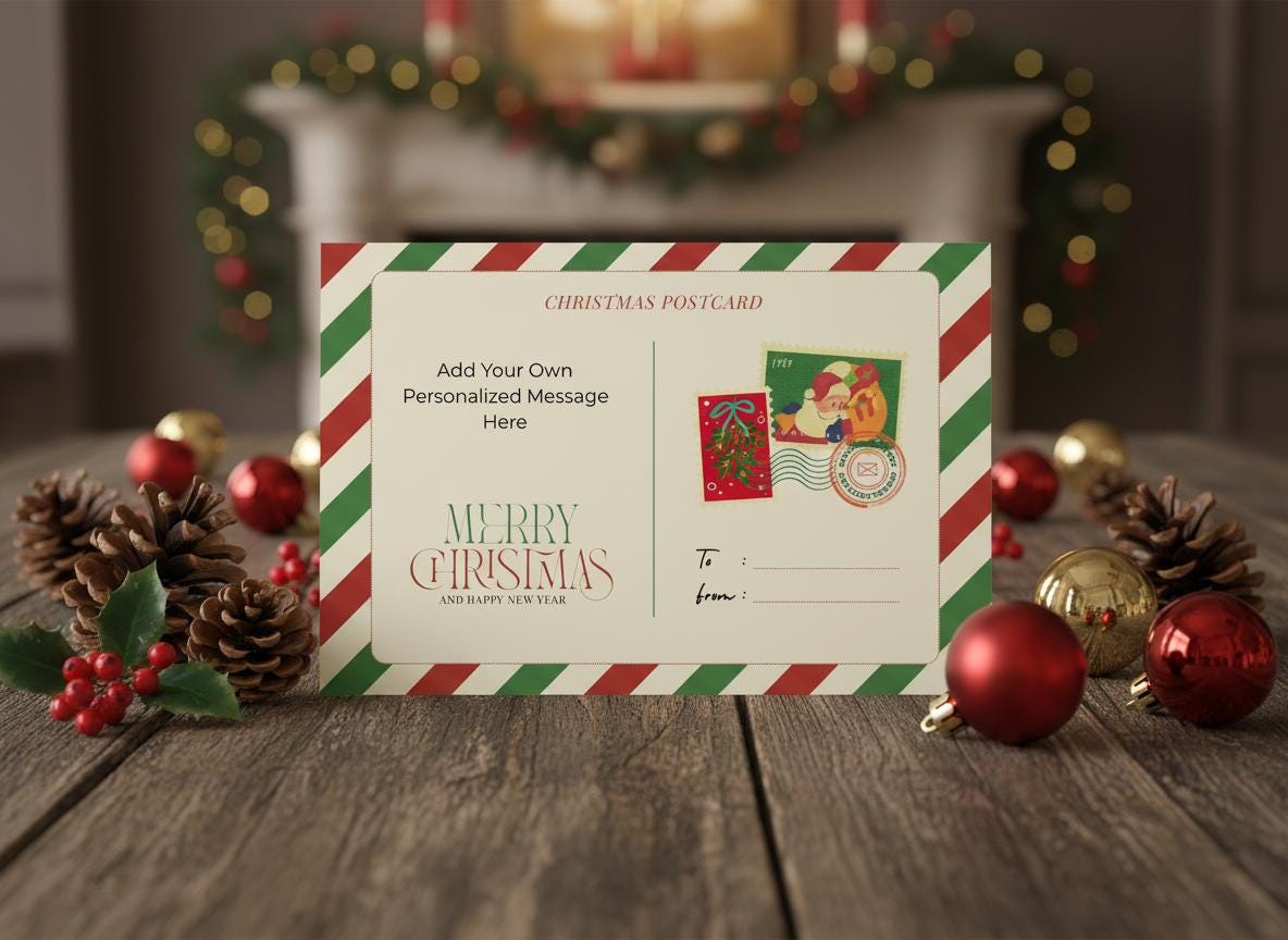 Editable Christmas Postcard Template Printable Photo Xmas Card (Digital Download) | Loki's Shop Too