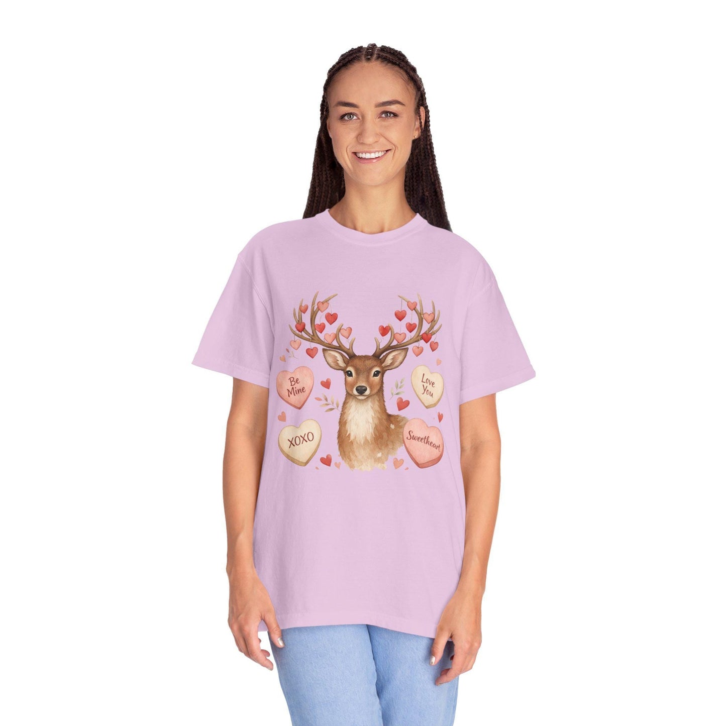 Valentine Deer T-Shirt: Conversation Hearts & Antlers | Loki's Shop Too