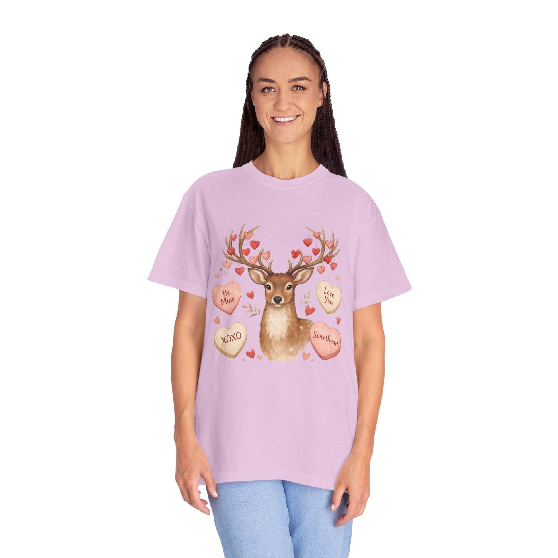 Valentine Deer T-Shirt: Conversation Hearts & Antlers | Loki's Shop Too