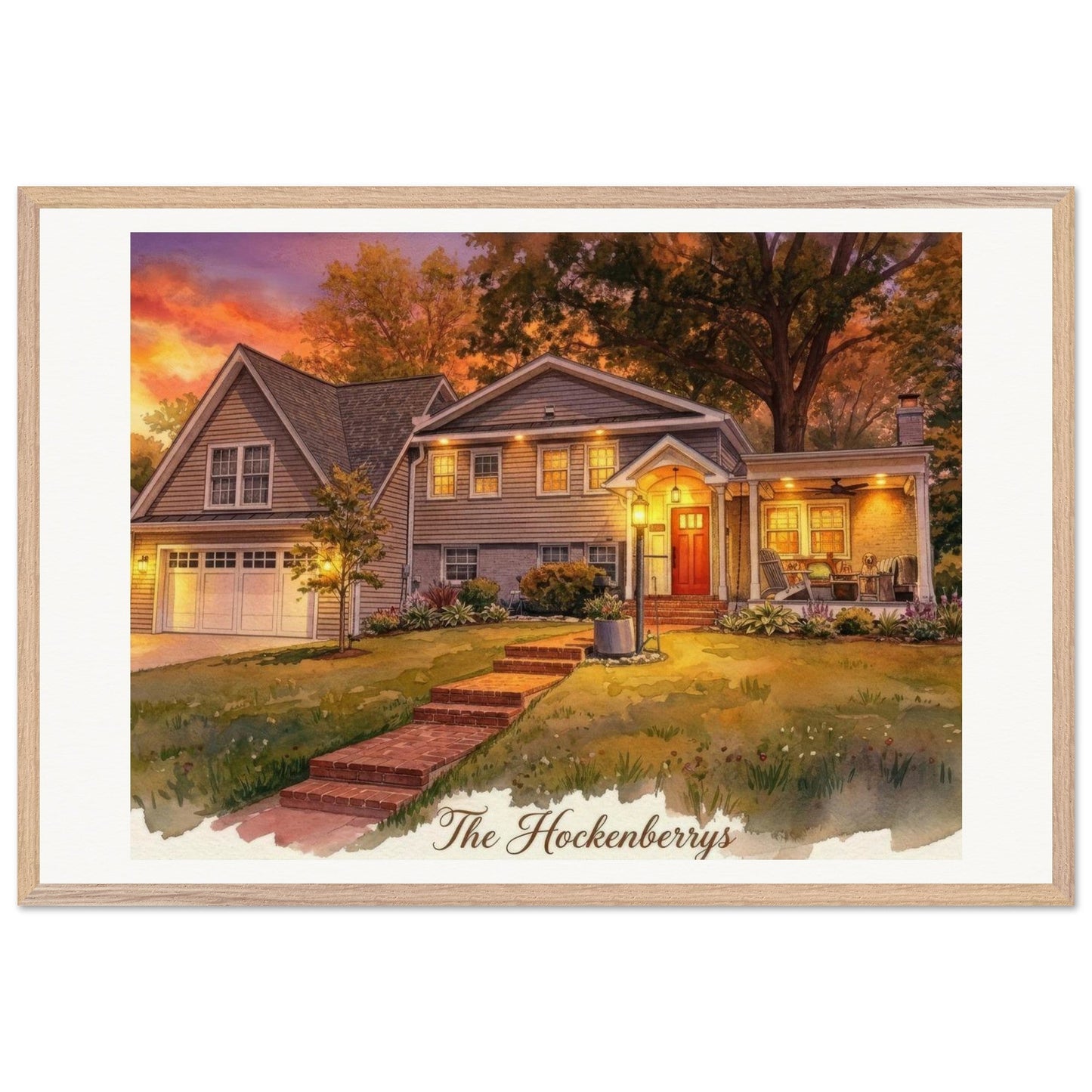 Custom Watercolor House Portrait | Realtor Closing Gift | Framed Wall Art | Housewarming Present | Oak Frame | Loki's Shop Too