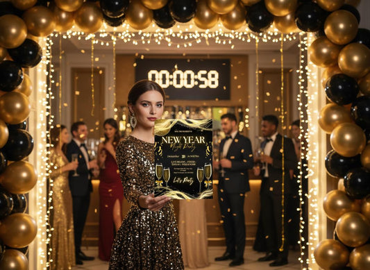 New Year’s Eve Party Invitation | Gold Black Modern Digital Invite | NYE Digital Download | Printable Night Party | Loki's Shop Too