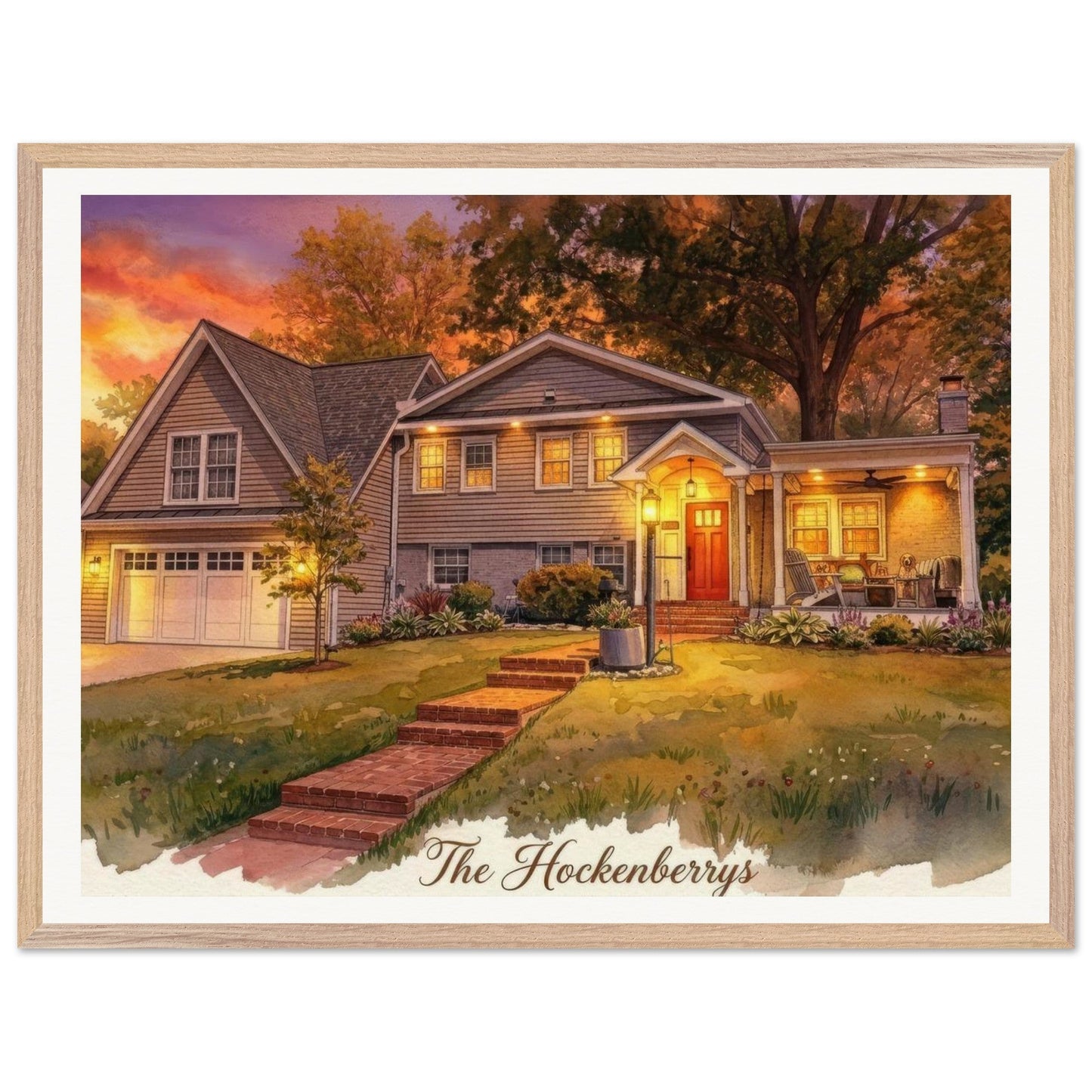 Custom Watercolor House Portrait | Realtor Closing Gift | Framed Wall Art | Housewarming Present | Oak Frame | Loki's Shop Too