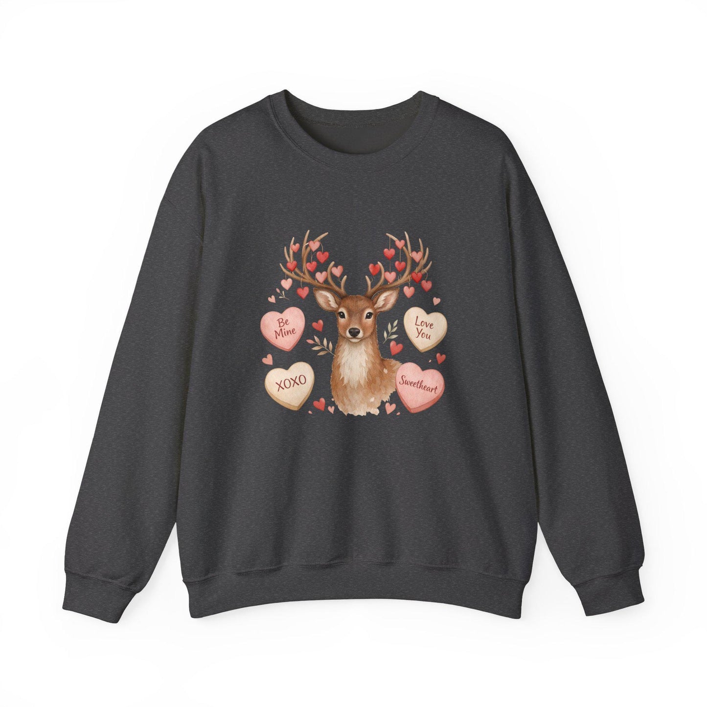 Valentine Reindeer Crewneck Sweatshirt | Heart Candy Antlers | Loki's Shop Too