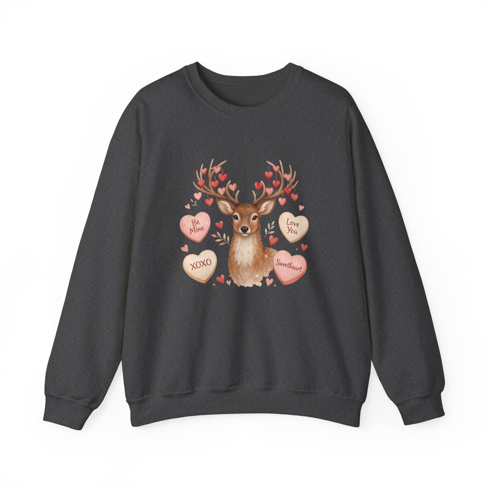 Valentine Reindeer Crewneck Sweatshirt | Heart Candy Antlers | Loki's Shop Too