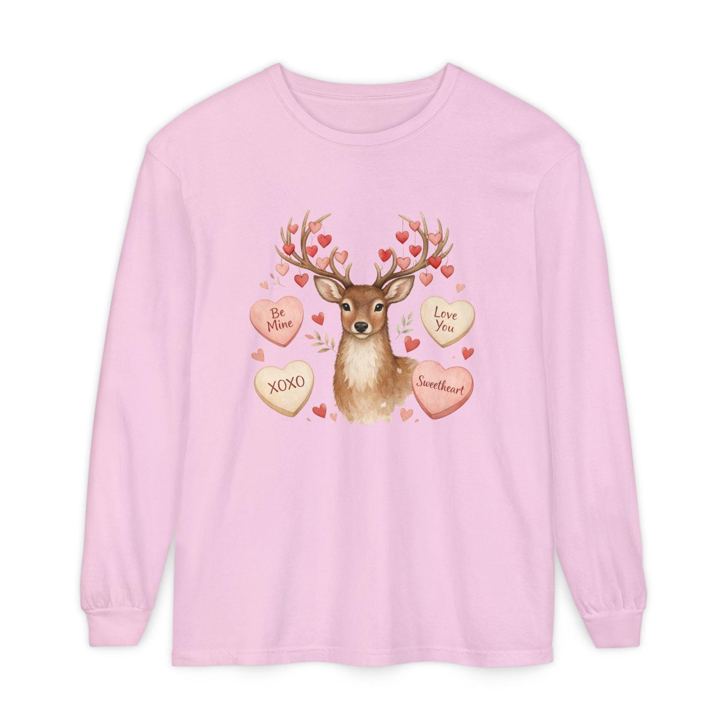 Valentine Deer with Conversation Hearts Long Sleeve Tee